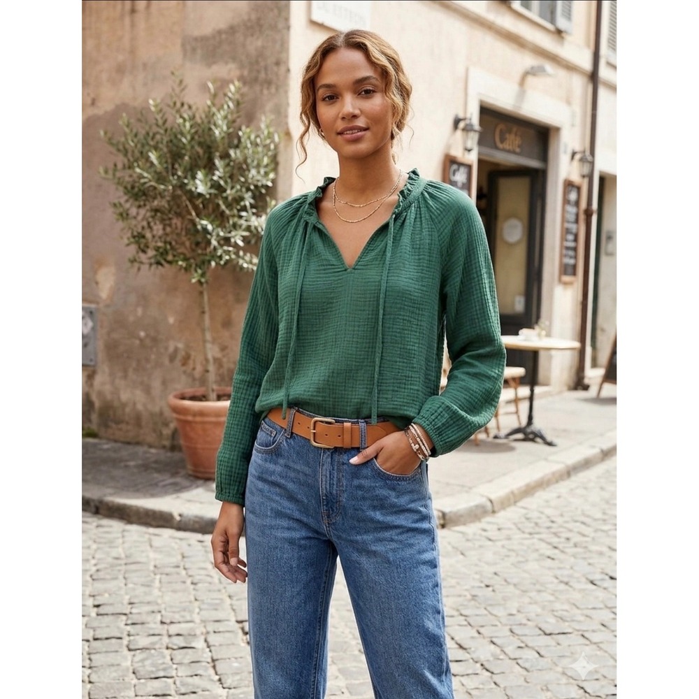 J.Crew Green Double Gauze Ruffle Top XS, minimalist, cottagecore earthy
#11